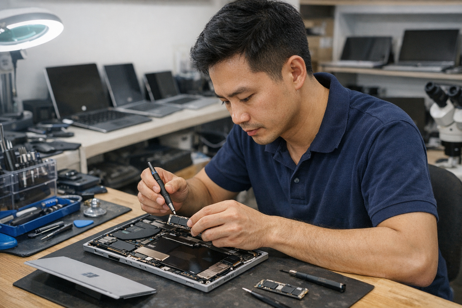 Nhân viên kỹ thuật tháo máy Surface chuyên nghiệp tại địa chỉ Thái Hà