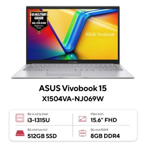 51027 may tinh xach tay asus vivobook x1504va 11 Laptop Asus Vivobook 15 X1504VA-NJ069W (Core™ i3-1315U | 8GB | 512GB | Intel UHD Graphics | 15.6inch FHD | Win 11 | Bạc)
