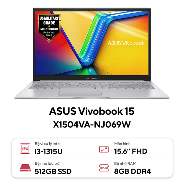 Laptop Asus Vivobook 15 X1504VA-NJ069W (Core™ i3-1315U | 8GB | 512GB | Intel UHD Graphics | 15.6inch FHD | Win 11 | Bạc)