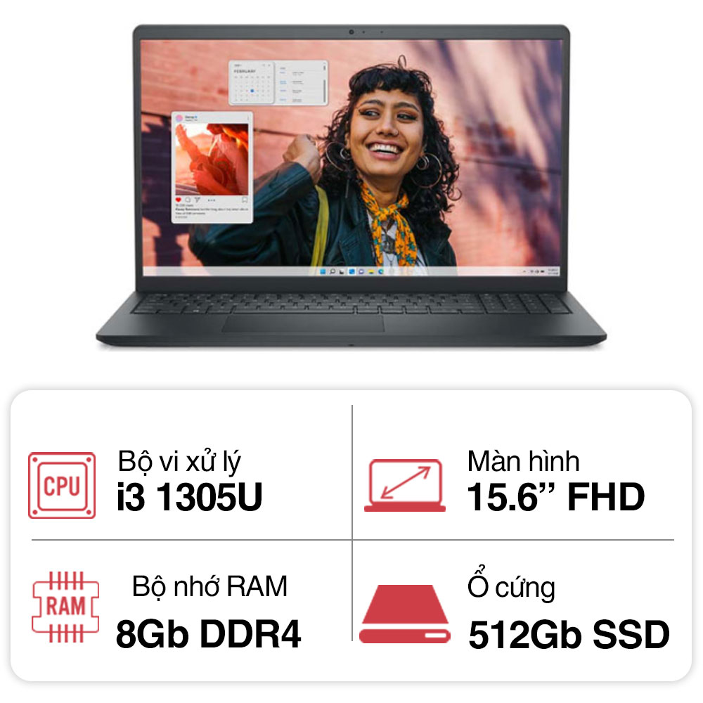 Laptop Dell Inspiron 15 3530 N3530-i3U085W11BLU (Core i3-1305U | 8GB | 512GB | Intel UHD | 15.6 inch FHD | Win 11 | Office | Đen)