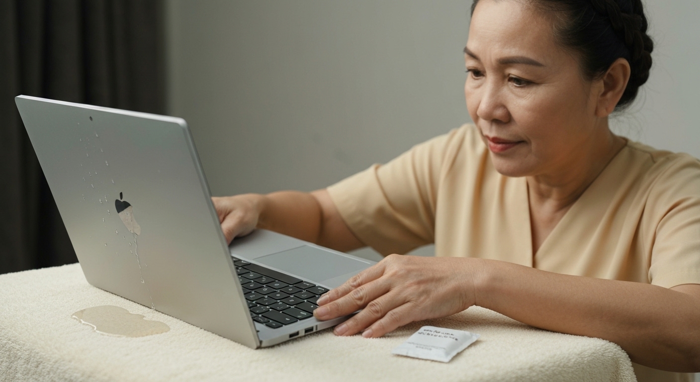 Hình ảnh minh họa cách làm khô Surface đúng cách sau khi bị dính nước.