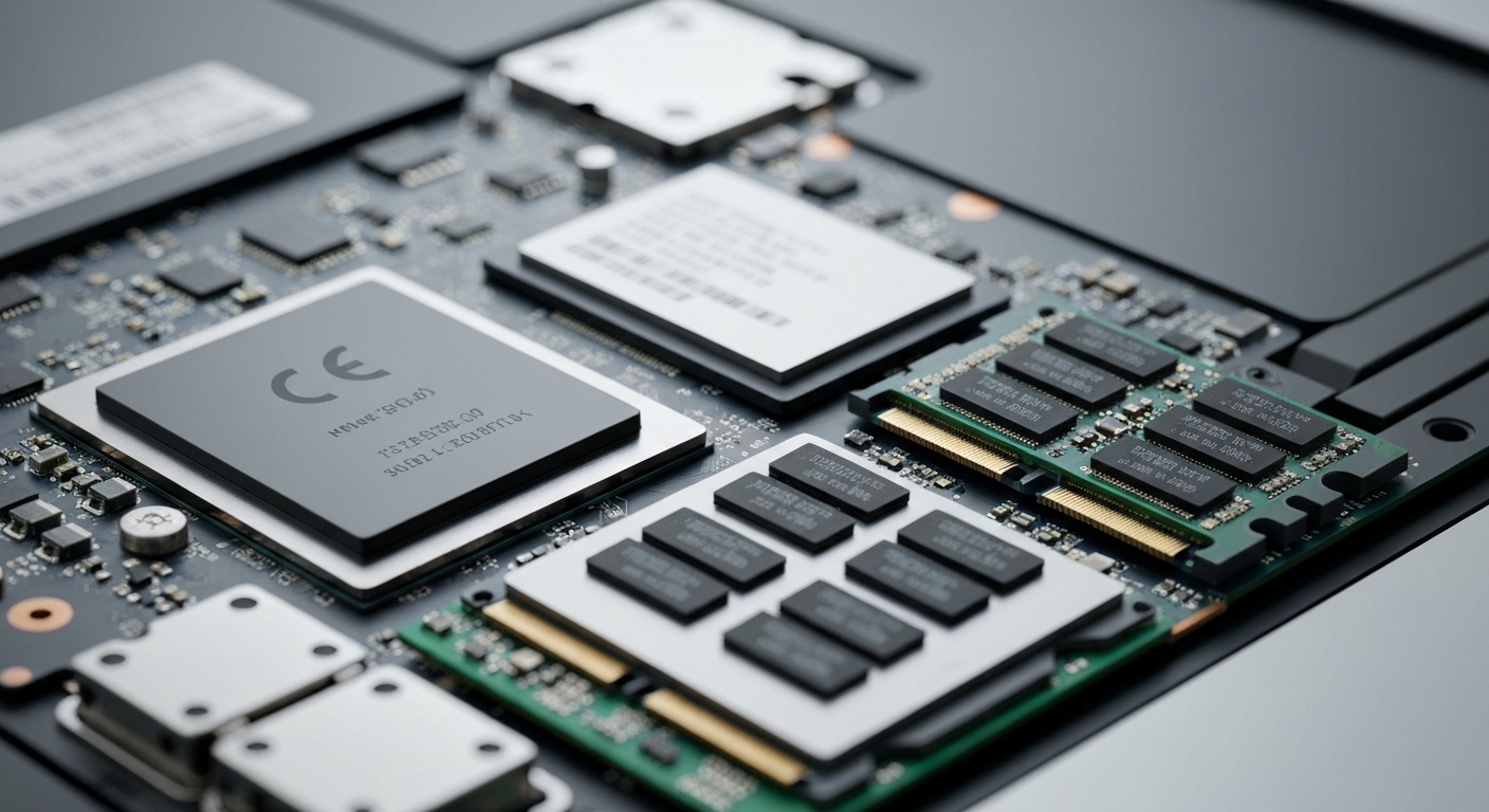 Hình ảnh các thành phần bên trong của Surface: CPU, RAM, SSD.