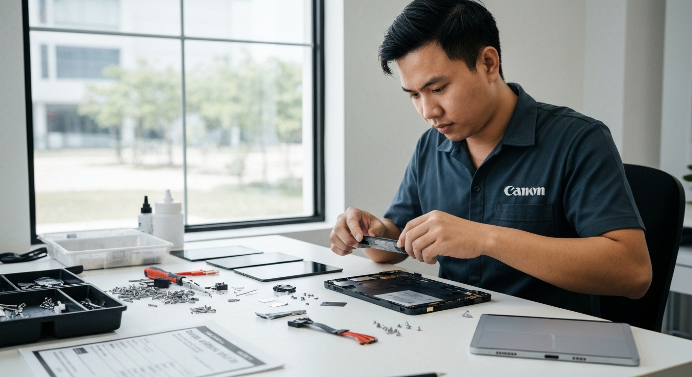 Hình ảnh kỹ thuật viên đang sửa chữa Surface Pro