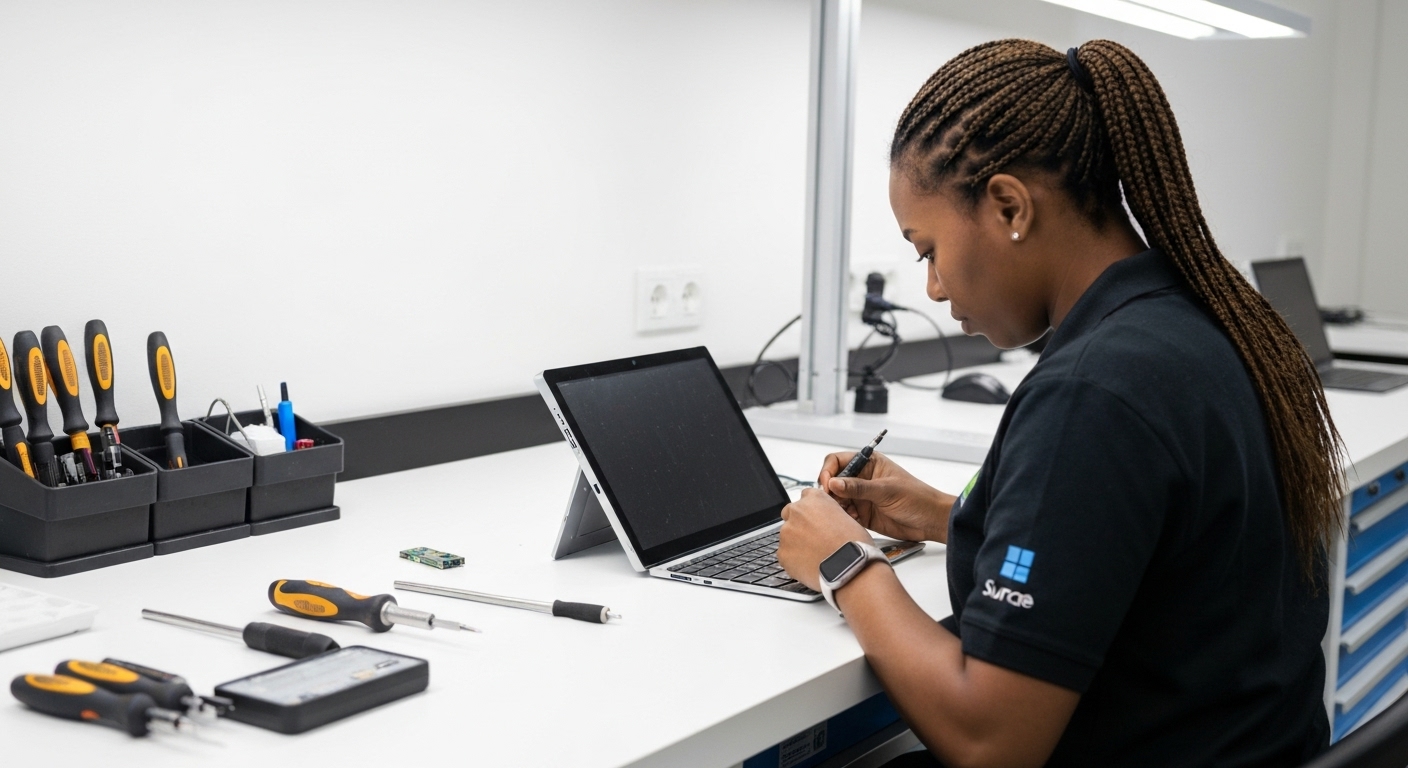 Kỹ thuật viên đang sửa chữa Surface chuyên nghiệp