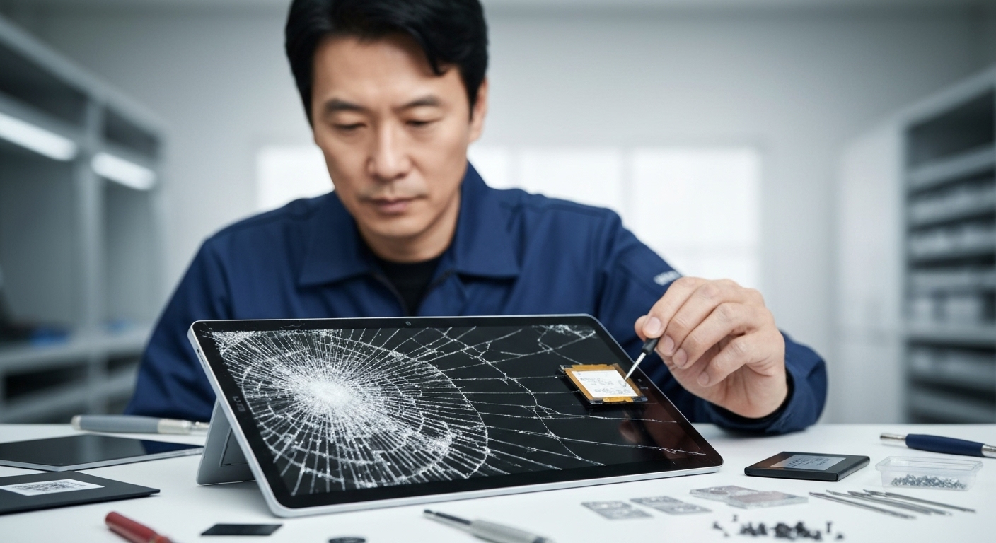 Màn hình Surface bị vỡ, cần thay thế.