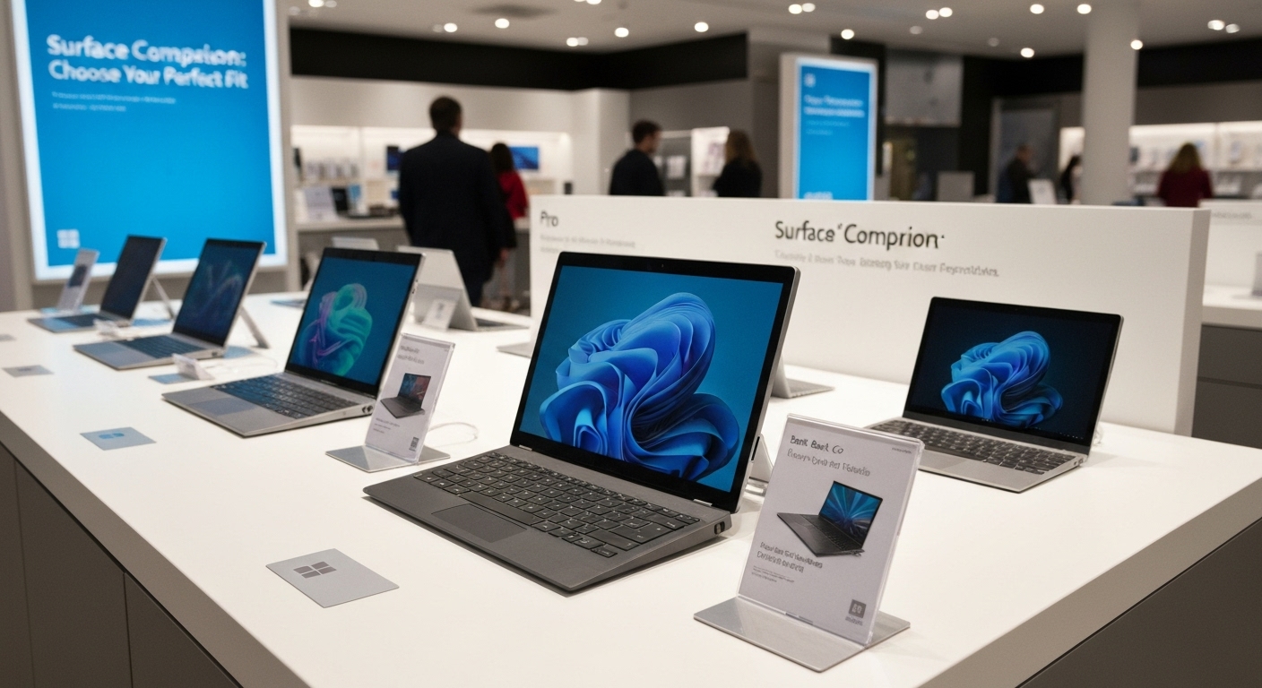 Địa Chỉ Bán Surface Uy Tín Tại Hà Nội : Mua Ở Đâu Chất Lượng ? 9 Hình ảnh so sánh các dòng Surface khác nhau: Pro, Laptop, Book, Go, Studio.