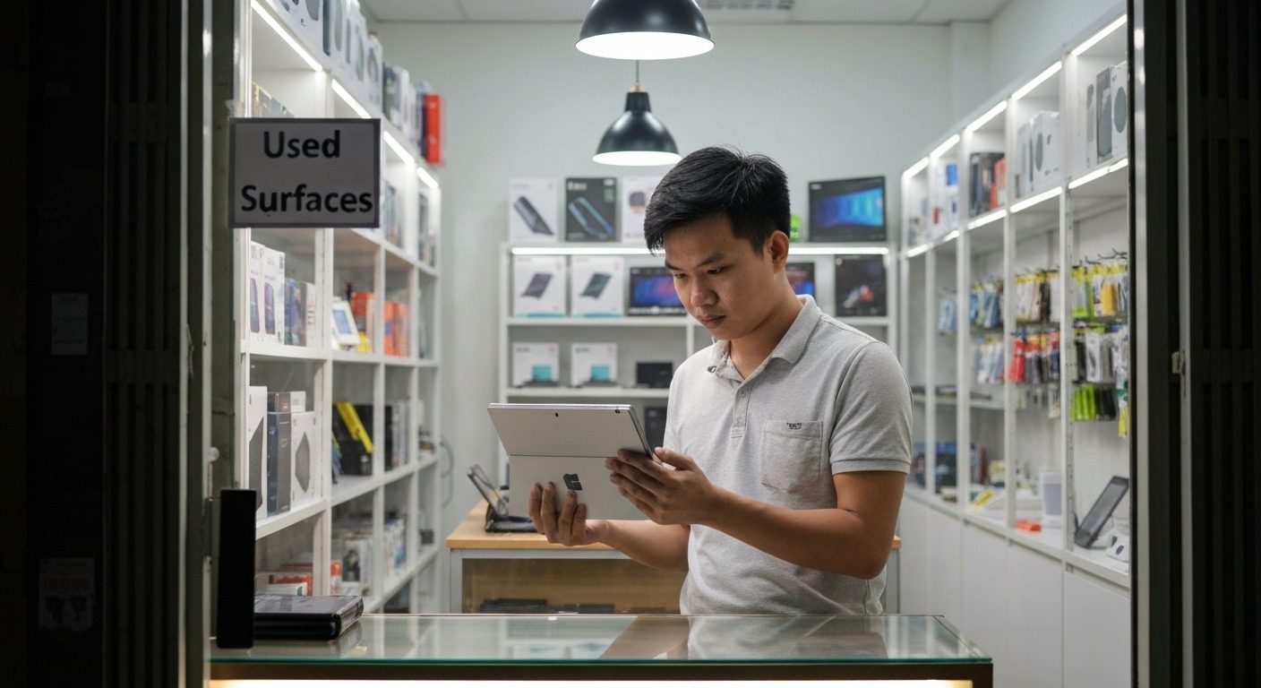 Người dùng kiểm tra kỹ cấu hình Surface cũ trước khi quyết định mua