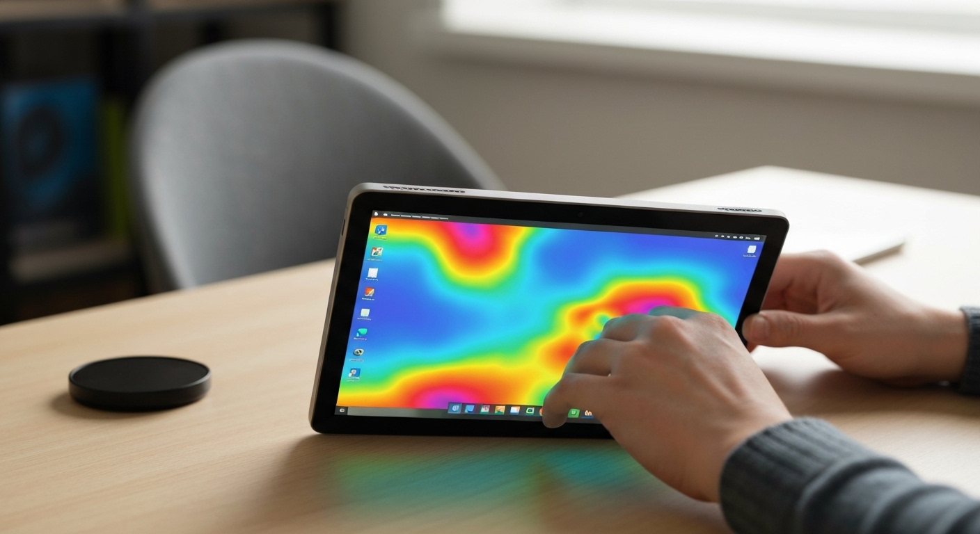 Hình ảnh minh họa Surface Pro đang được sử dụng, với chú thích về vị trí thường nóng.