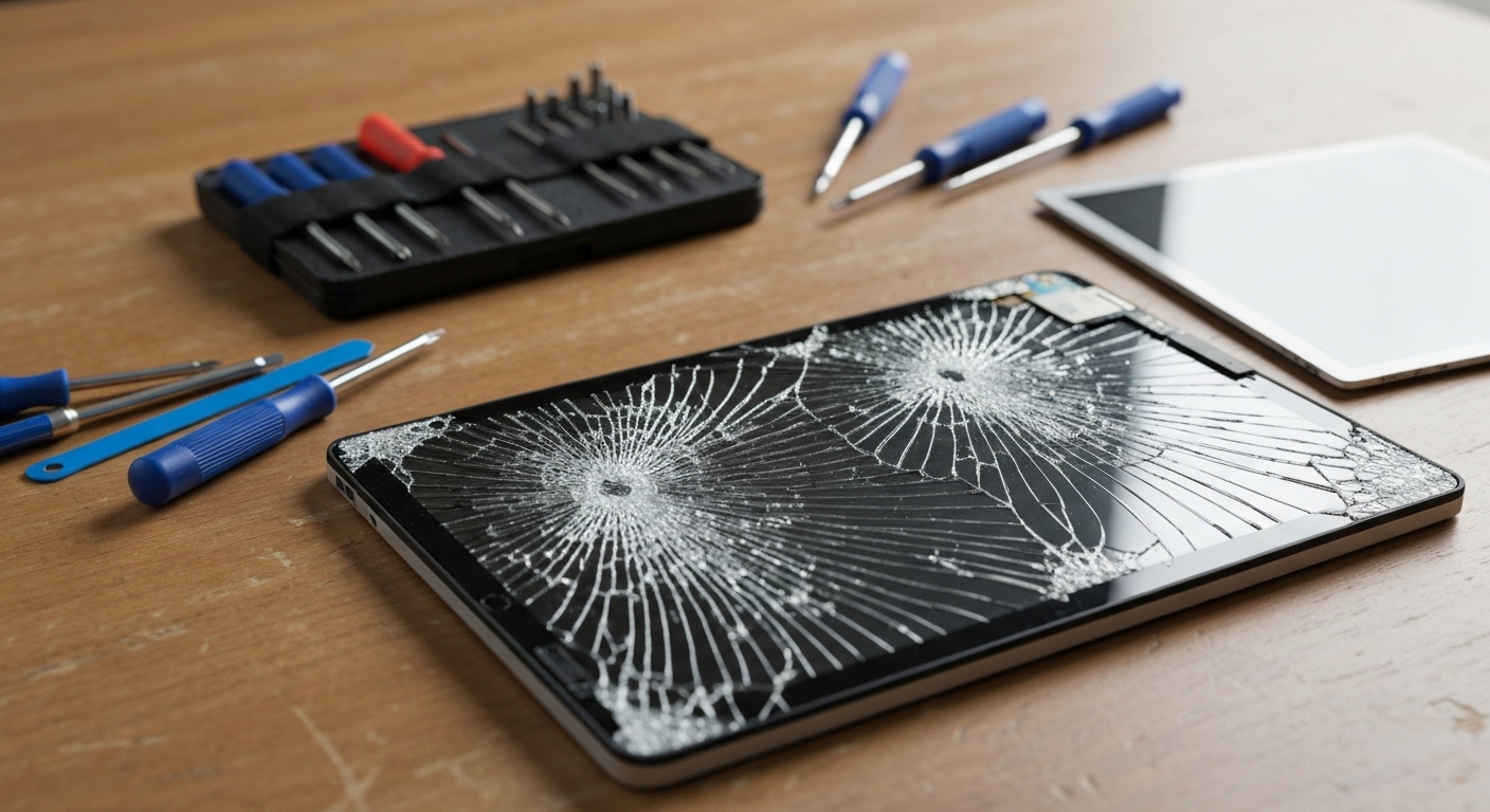 Hình ảnh màn hình Surface bị vỡ, cần được thay thế.