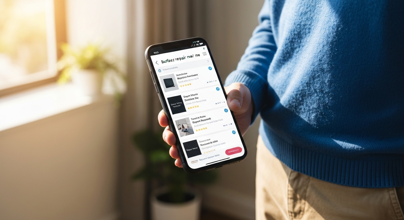 Người dùng đang tìm kiếm địa chỉ sửa Surface trên điện thoại