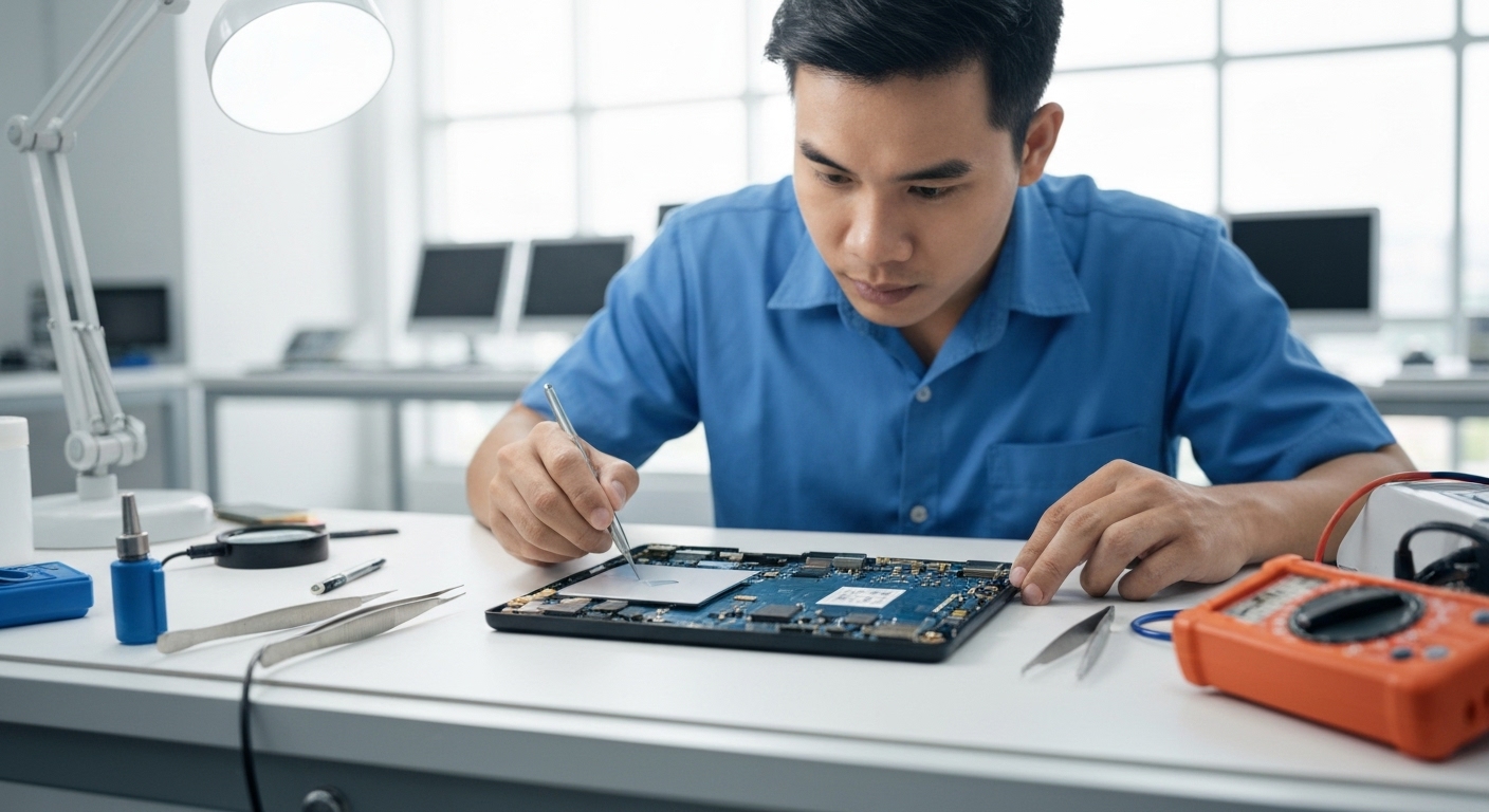 Kỹ thuật viên Surface Plus đang kiểm tra Surface Go.