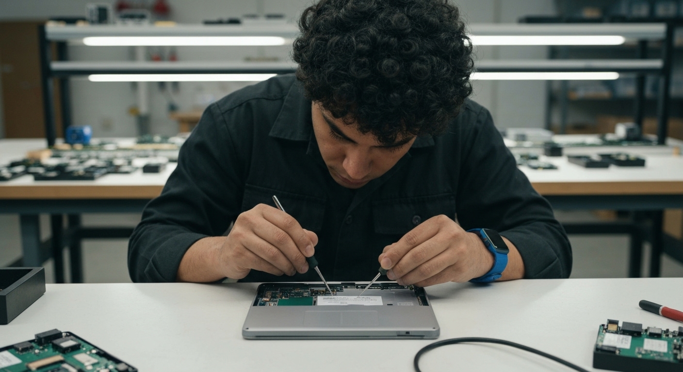 Hình ảnh kỹ thuật viên đang sửa chữa Surface Go