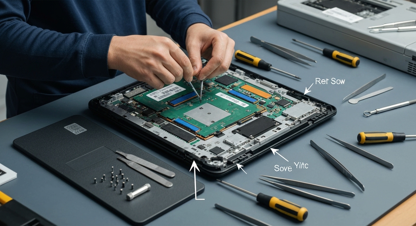 Quy trình sửa chữa Surface Book, sơ đồ các bước kiểm tra, sửa chữa, và bàn giao.