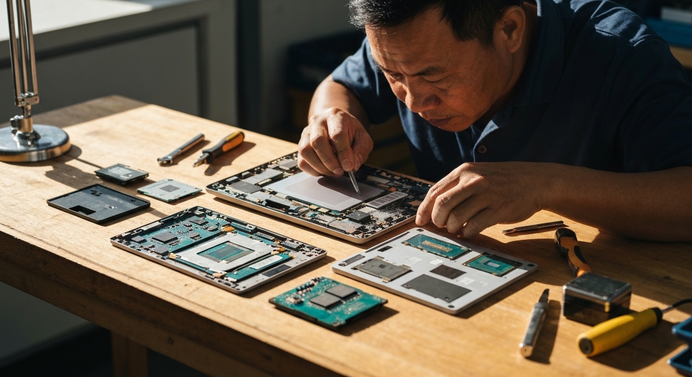 Surface Book đã được tháo rời, hiển thị các thành phần bên trong.