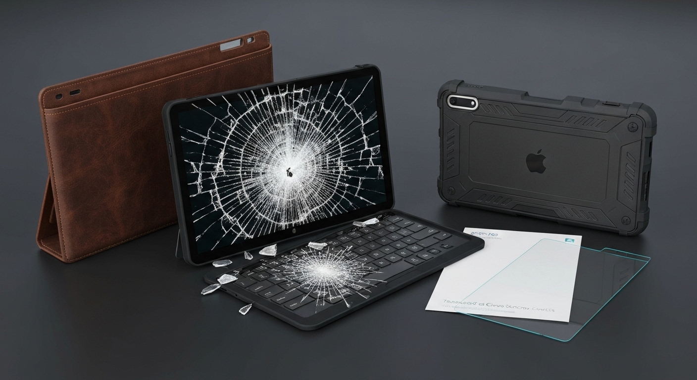 Hình ảnh các phụ kiện bảo vệ Surface Pro, bao gồm bao da, ốp lưng, và kính cường lực.