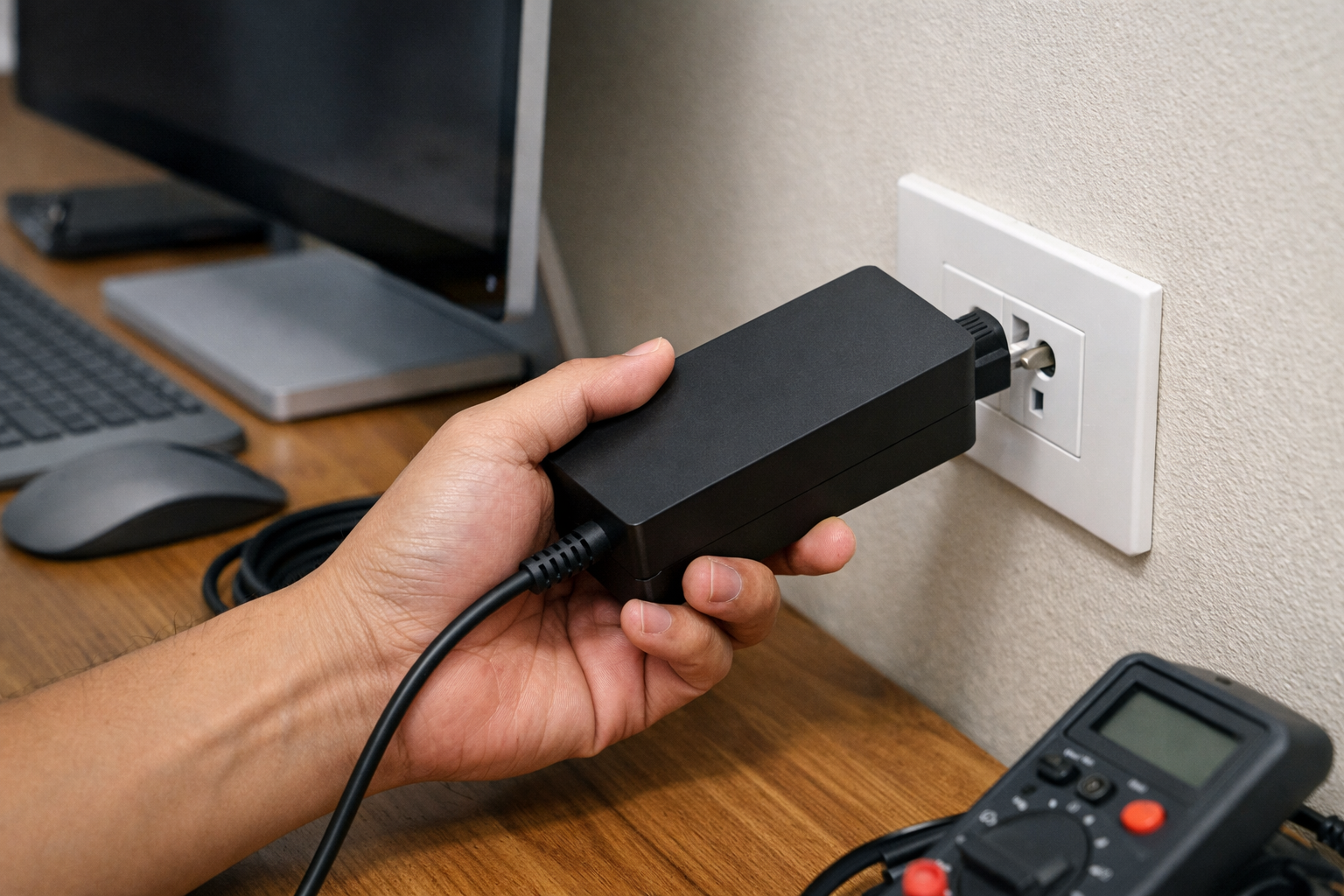 Cắm adapter sạc Surface Studio vào ổ điện để kiểm tra nguồn điện