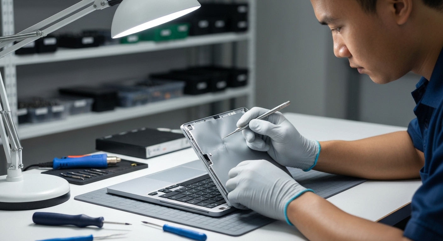 Kỹ thuật viên đang khắc phục Surface móp méo