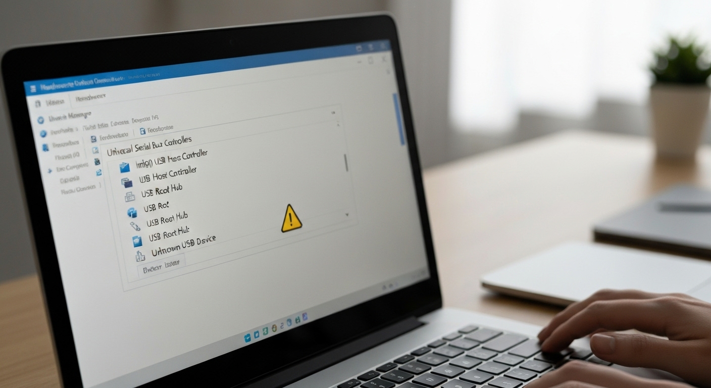 Cửa sổ Device Manager trên Windows với danh mục Universal Serial Bus controllers được mở rộng để quản lý driver.