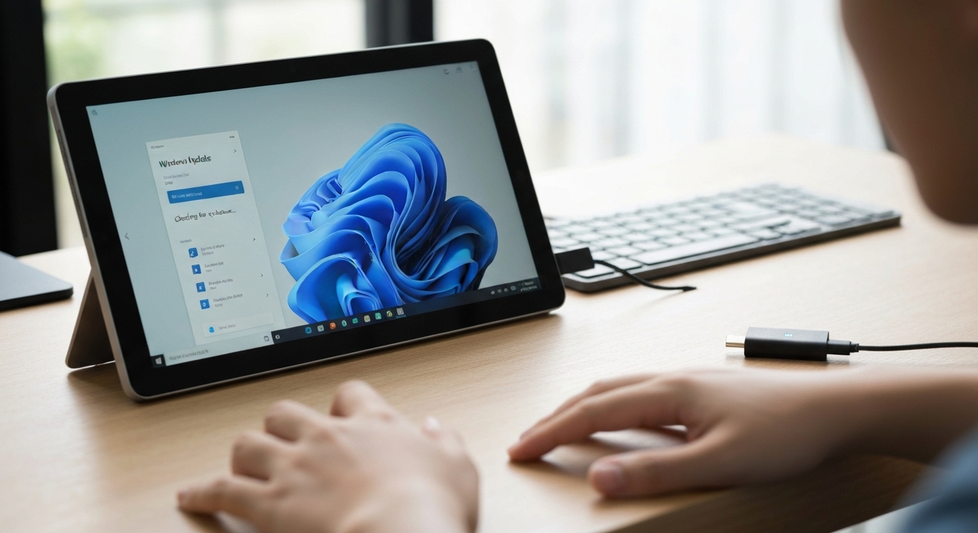 Màn hình cài đặt Windows Update trên Surface hiển thị trạng thái đang kiểm tra các bản cập nhật mới.