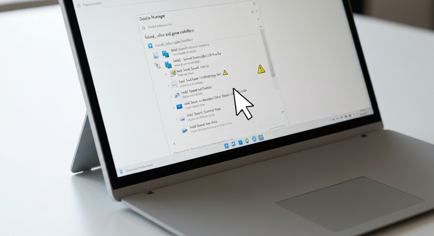 Cửa sổ Device Manager trên Windows với mục Sound, video and game controllers được mở rộng để cập nhật driver âm thanh cho Surface.