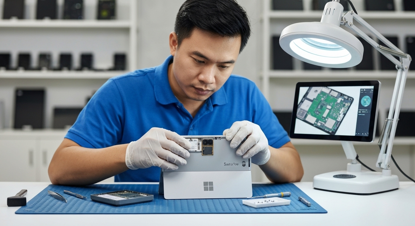 Kỹ thuật viên đang sửa chữa Surface