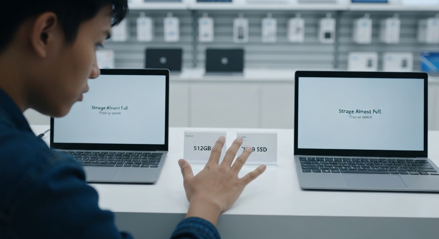 Người dùng đang lựa chọn mua máy tính Surface với dung lượng lưu trữ phù hợp.