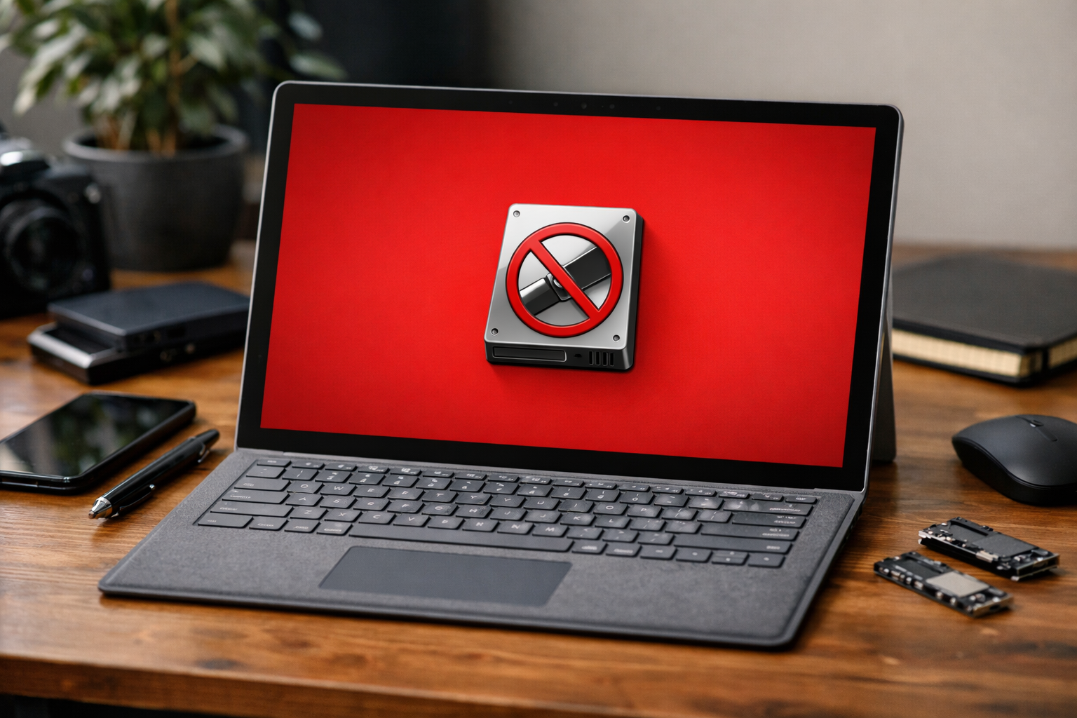 Khắc phục lỗi Surface không nhận ổ cứng : Nguyên nhân và giải pháp toàn diện 7 Một chiếc máy tính Microsoft Surface hiển thị màn hình lỗi không thể vào Windows do không nhận diện được ổ cứng SSD.