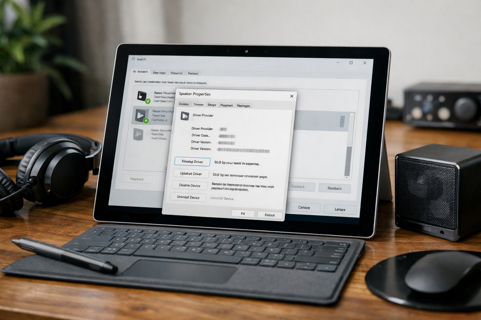 Giao diện cài đặt driver âm thanh trên Windows cho máy tính Surface