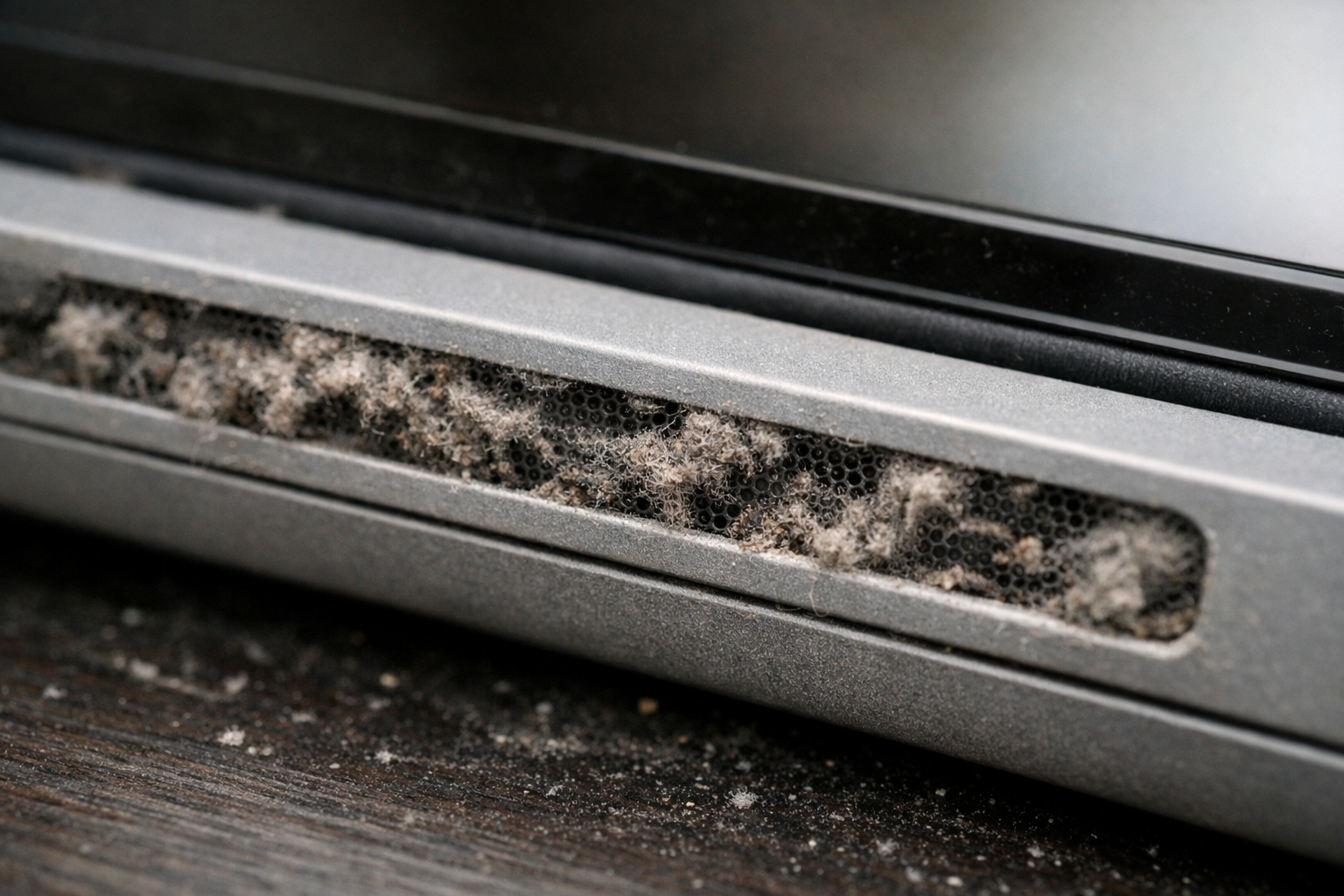 Cận cảnh khe loa Surface bị bám nhiều bụi bẩn sau thời gian dài sử dụng