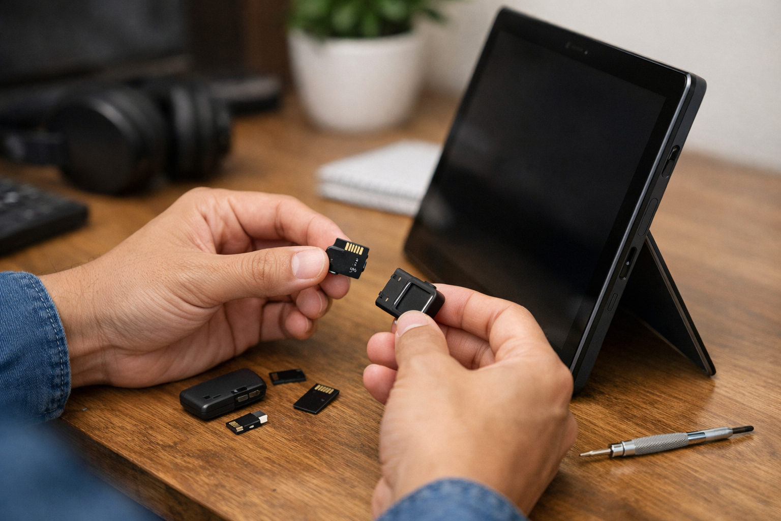 Người dùng đang kiểm tra các nguyên nhân có thể khiến Surface không nhận thẻ nhớ MicroSD