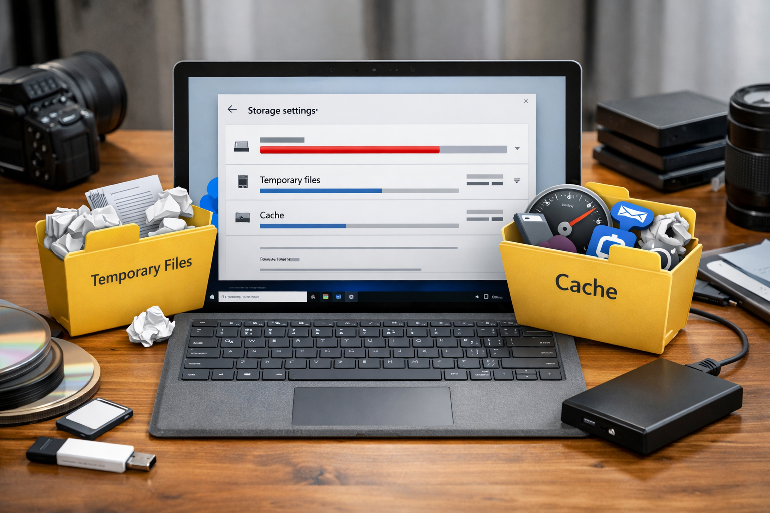 Các thư mục chứa file tạm và bộ nhớ đệm chiếm dụng dung lượng trên Surface
