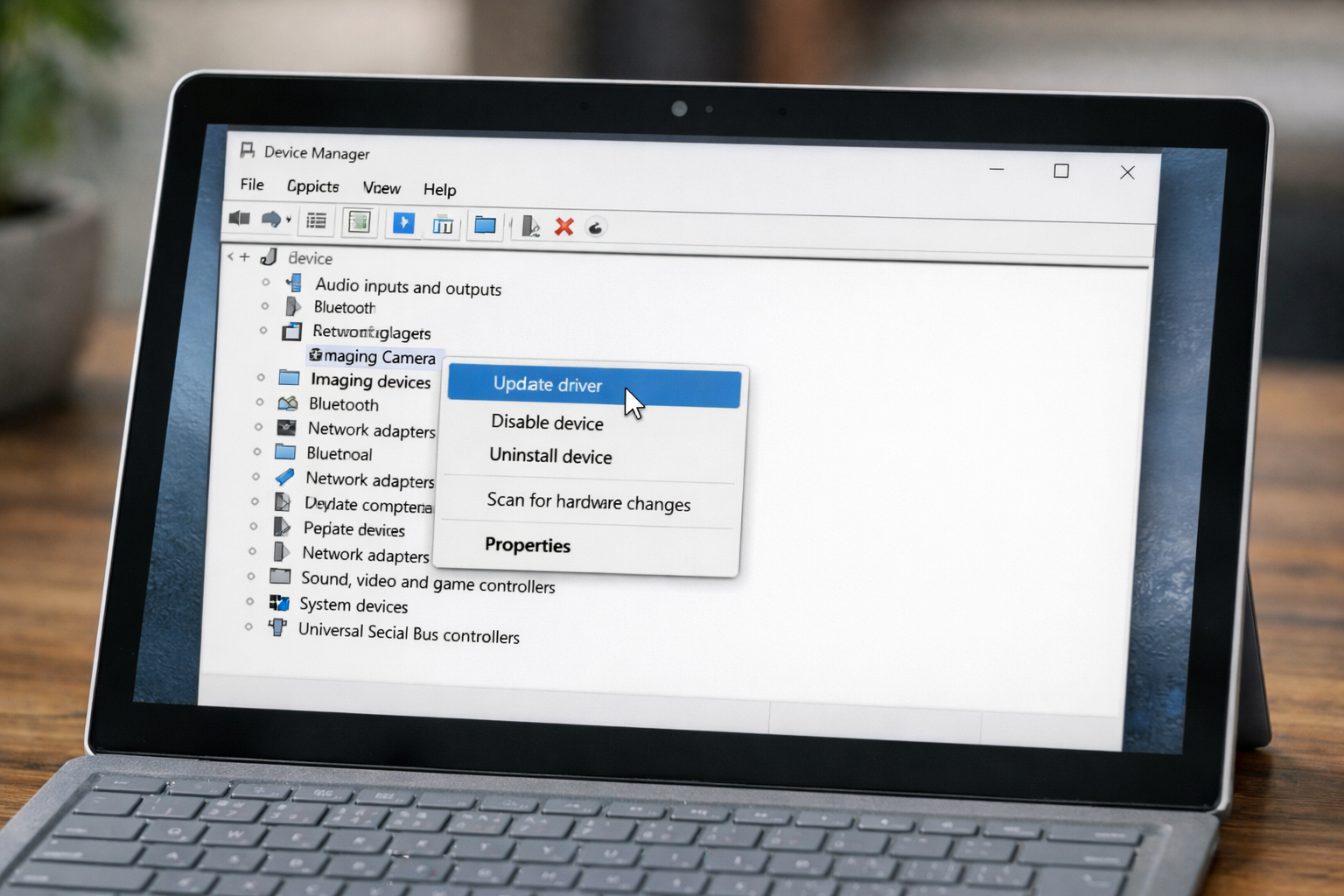 Cửa sổ Device Manager trên Windows dùng để quản lý và cập nhật driver camera cho Surface