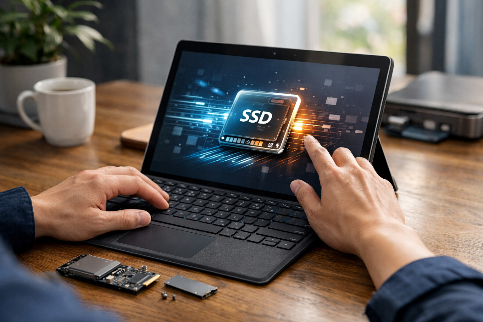 Người dùng đang thao tác trên chiếc Surface Pro mượt mà sau khi được nâng cấp ổ cứng SSD