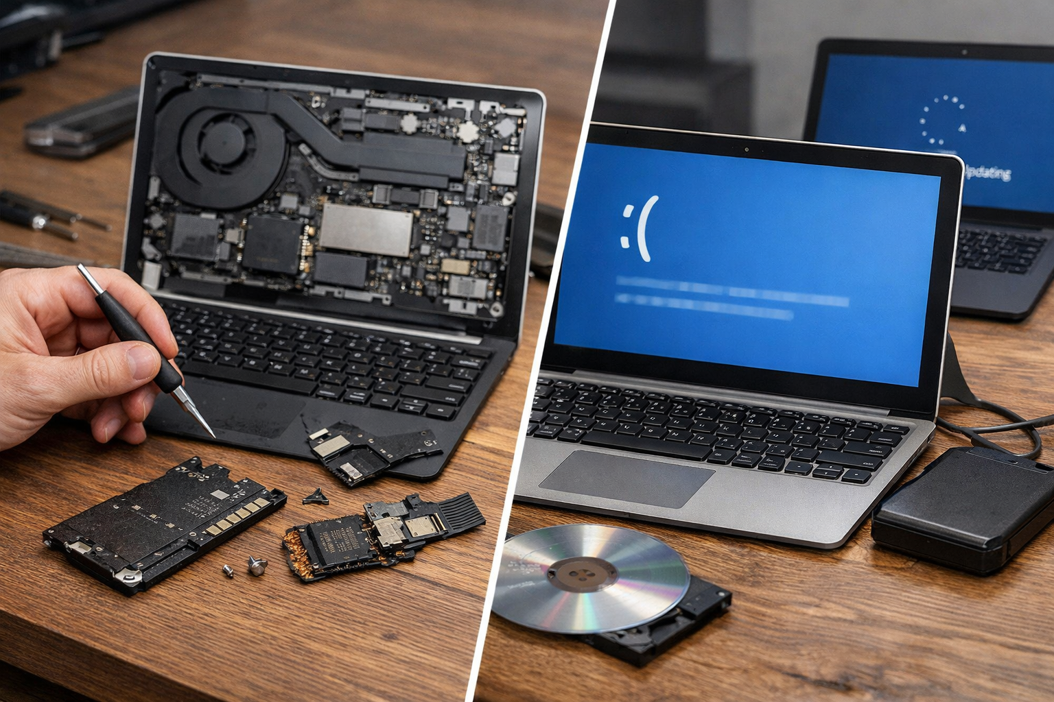 Hình ảnh minh họa các nguyên nhân gây lỗi ổ cứng trên Surface bao gồm lỗi linh kiện phần cứng và xung đột phần mềm hệ thống.