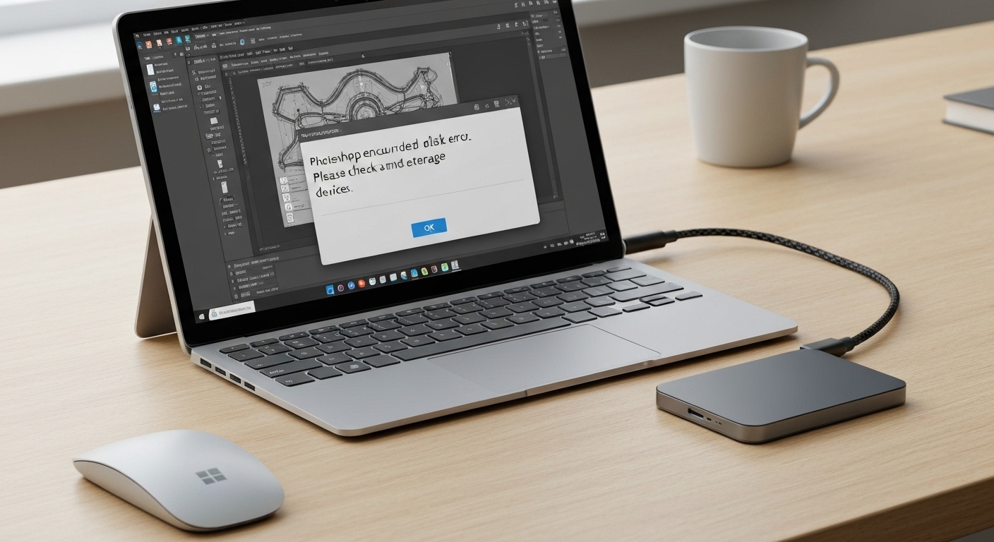 Một ổ đĩa SSD gắn ngoài kết nối với cổng USB-C của một thiết bị Surface.