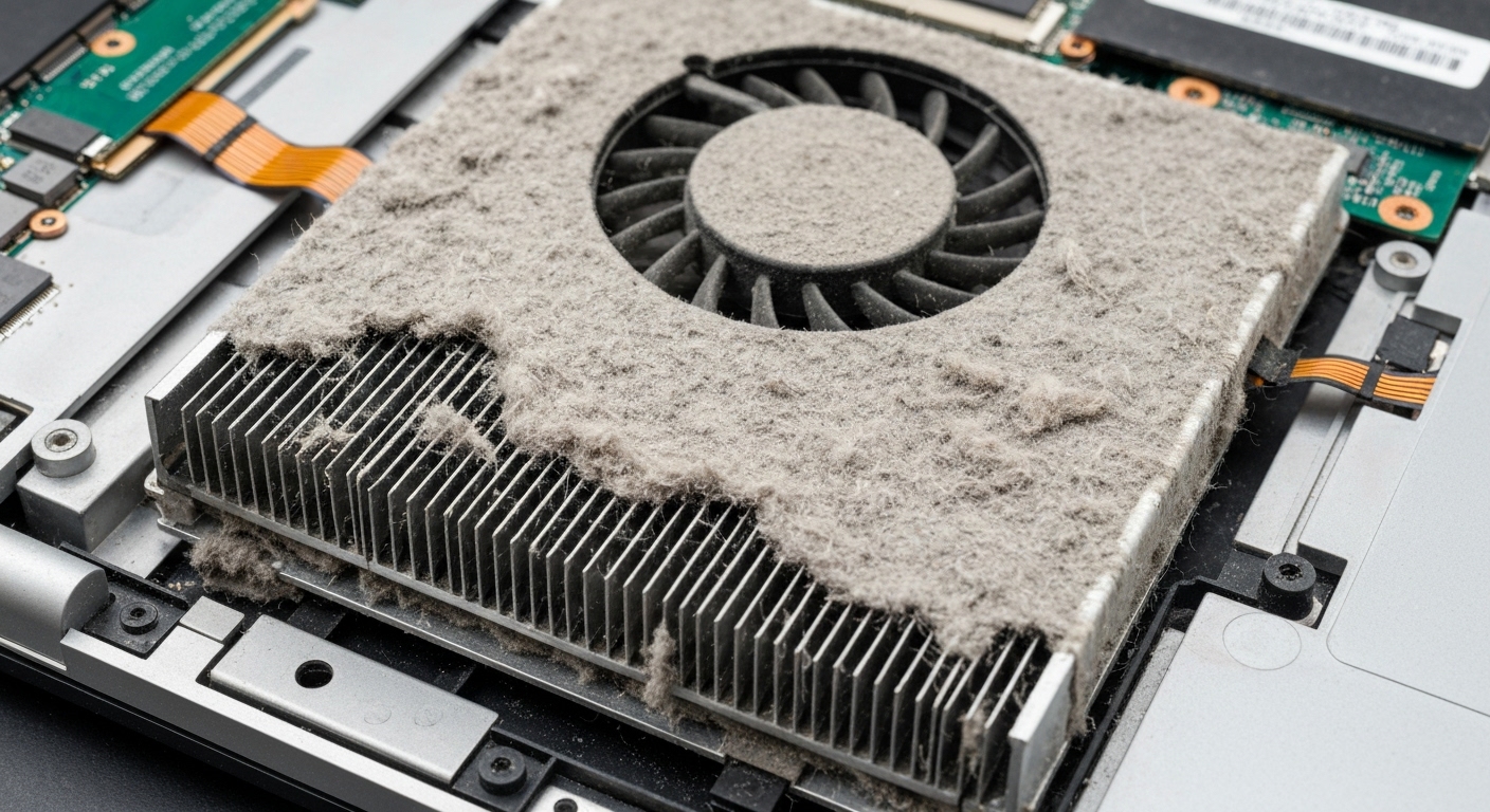 Hình ảnh quạt tản nhiệt của Surface bị bám đầy bụi bẩn, minh họa nguyên nhân quá nhiệt