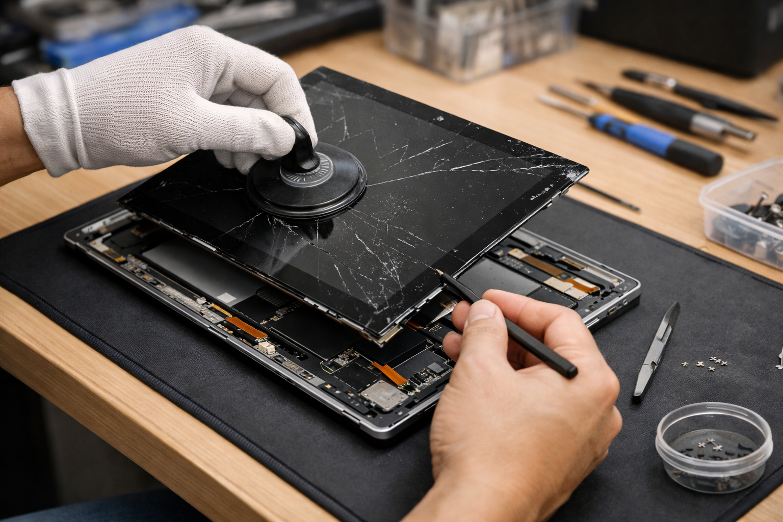 Thao tác tháo màn hình cũ để sửa lỗi cảm ứng trên Surface Pro 3