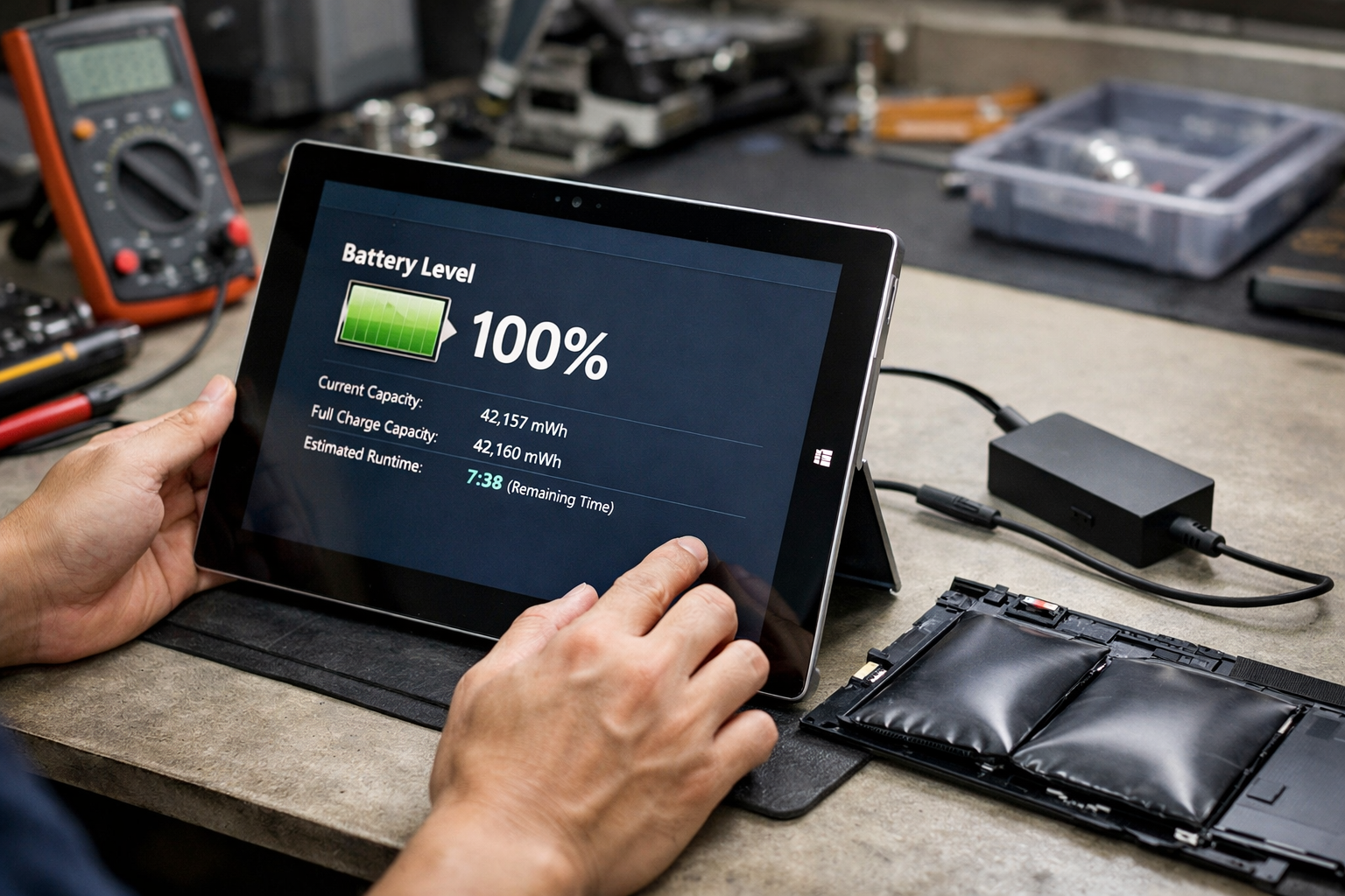 Kiểm tra dung lượng pin Surface Pro 3 sau khi đã sửa chữa xong