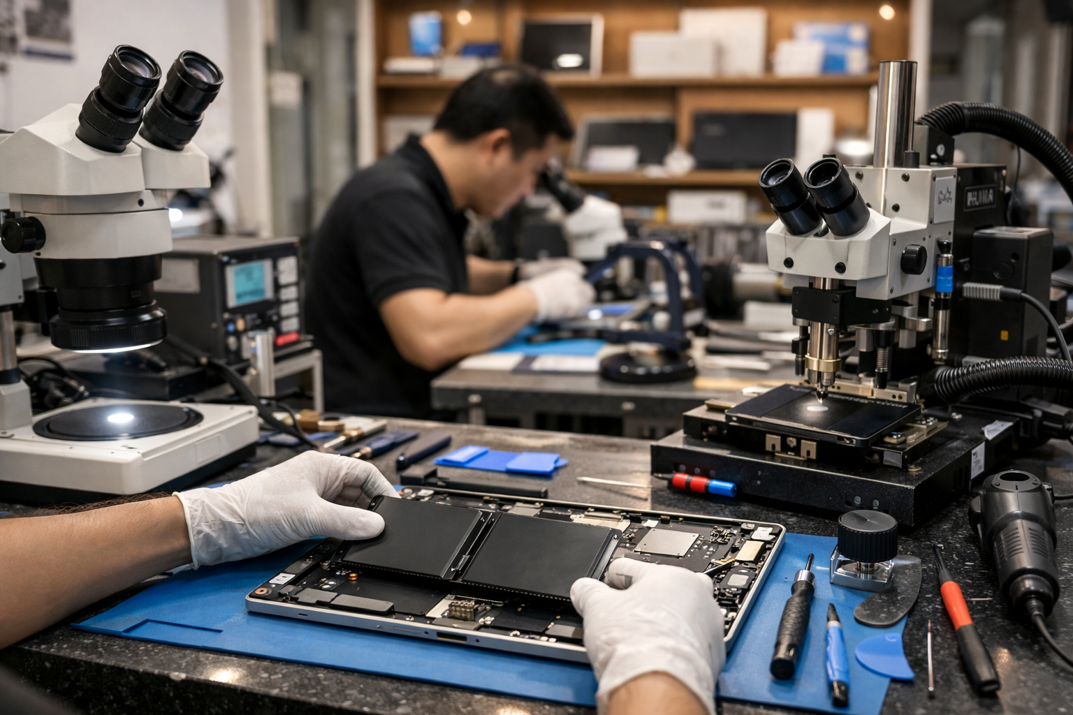 The professional storefront of Surface Plus in Hanoi showing specialized Surface repair equipment