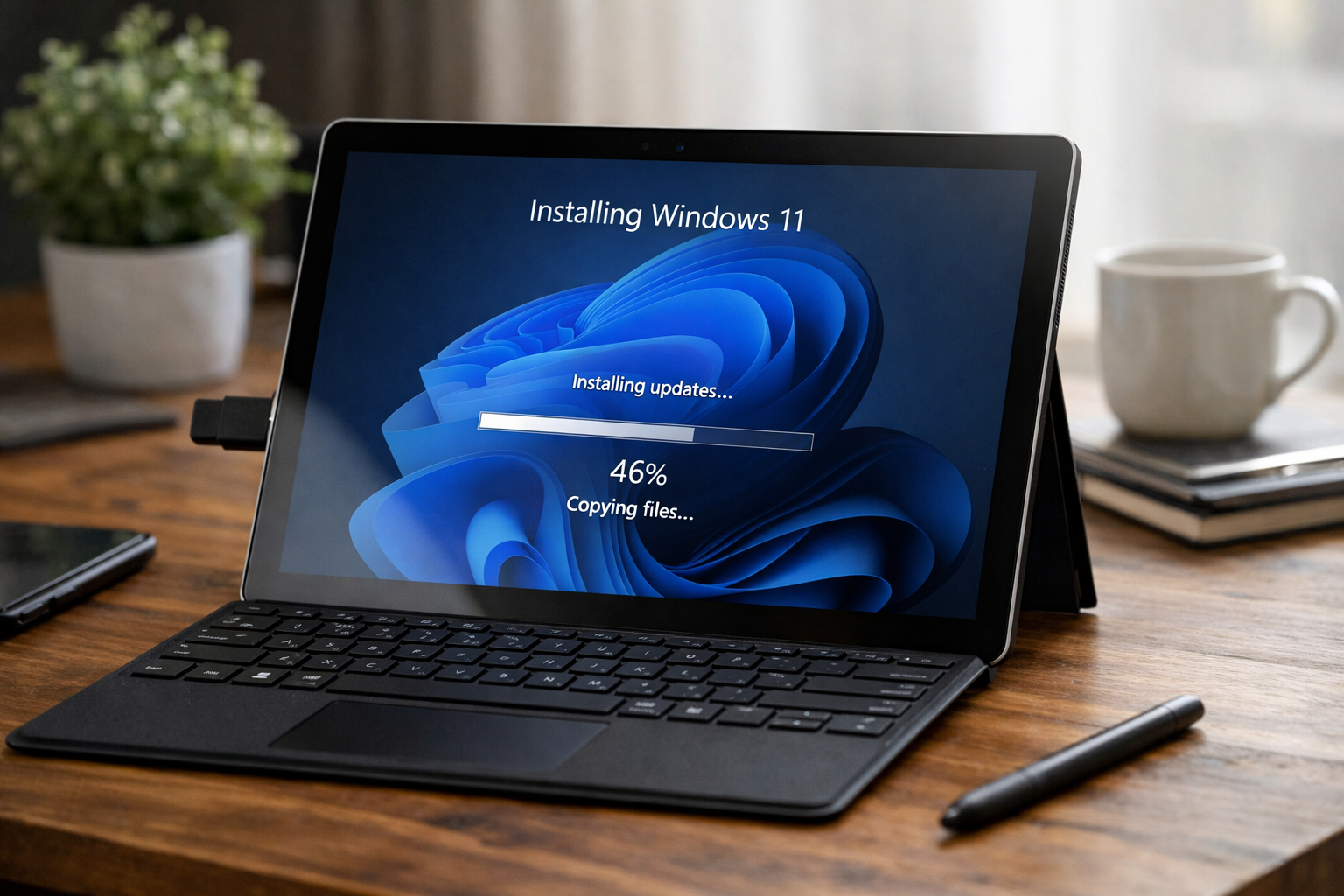 Hướng dẫn cách cài win cho Surface chuẩn nhất 2024 8 Màn hình đang hiển thị quá trình cài đặt Windows 11 trên máy Surface