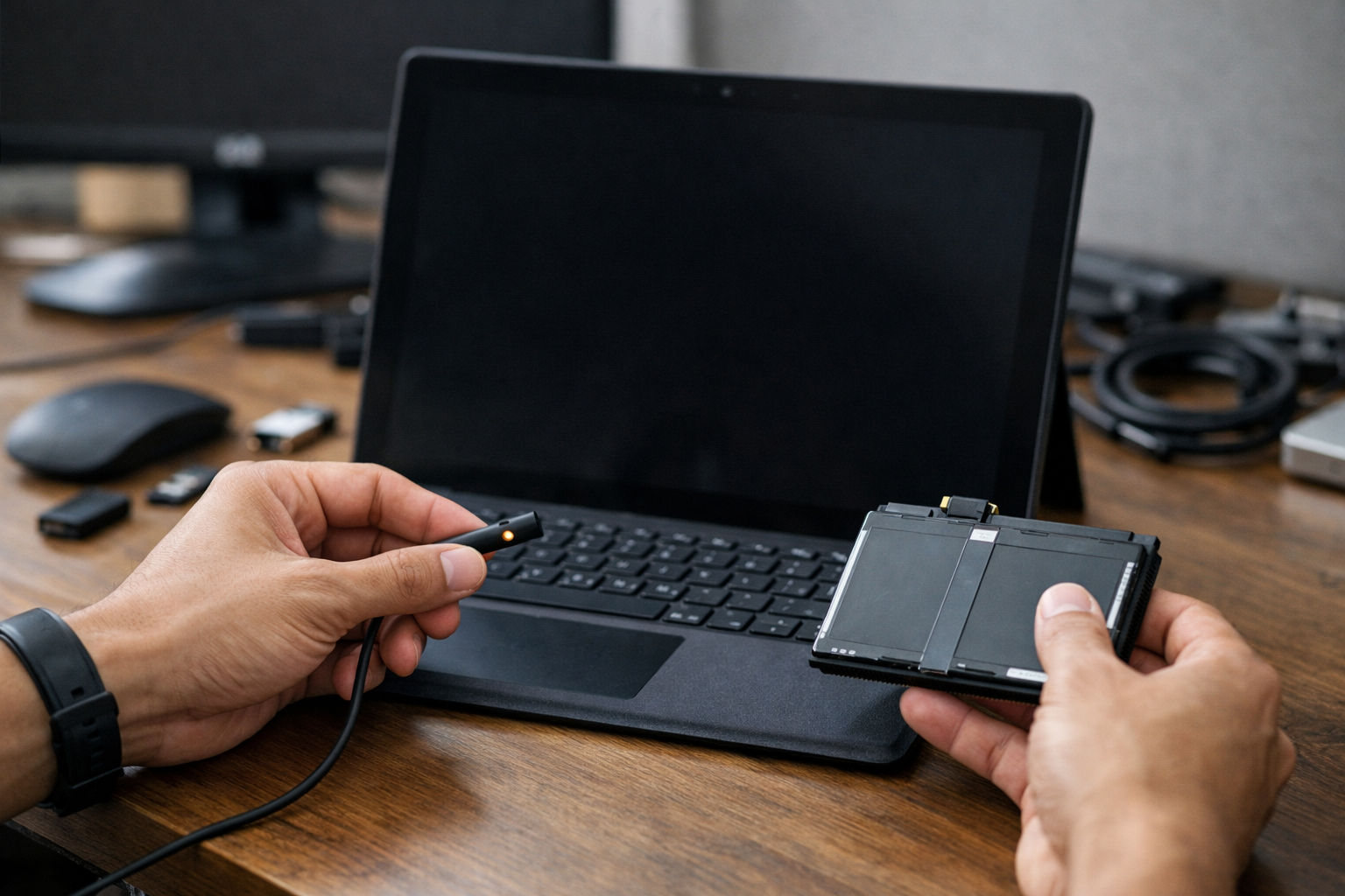 Kiểm tra chân sạc và pin khi Surface không lên màn hình