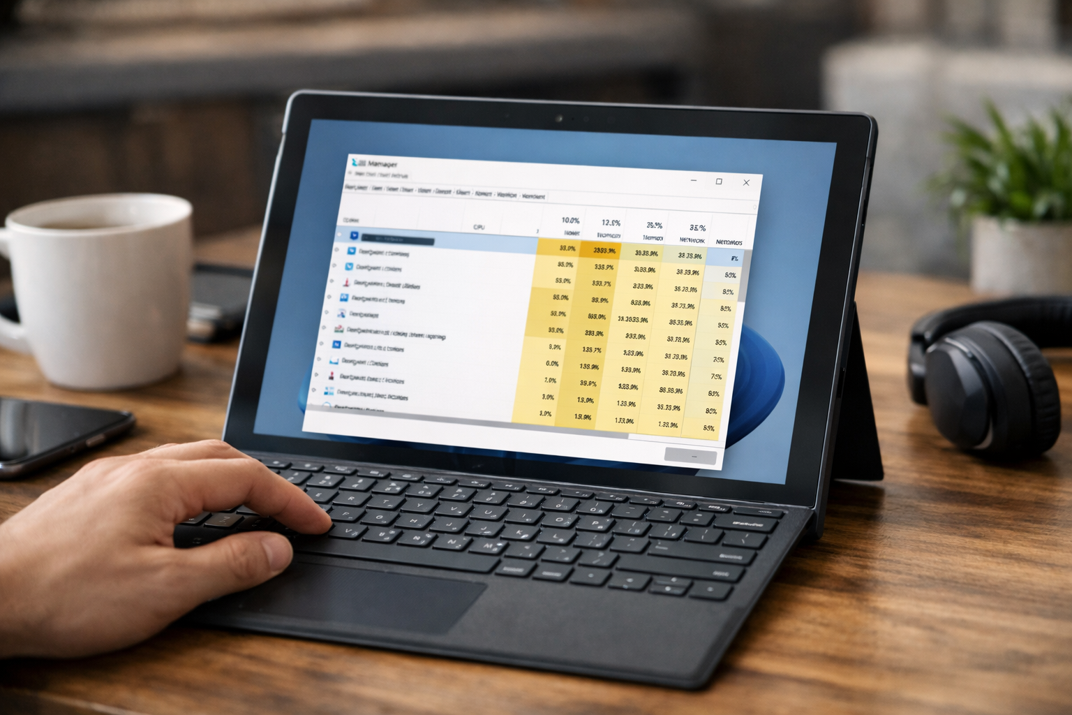 Giao diện Task Manager trên Surface Pro để kiểm tra ứng dụng gây nóng máy