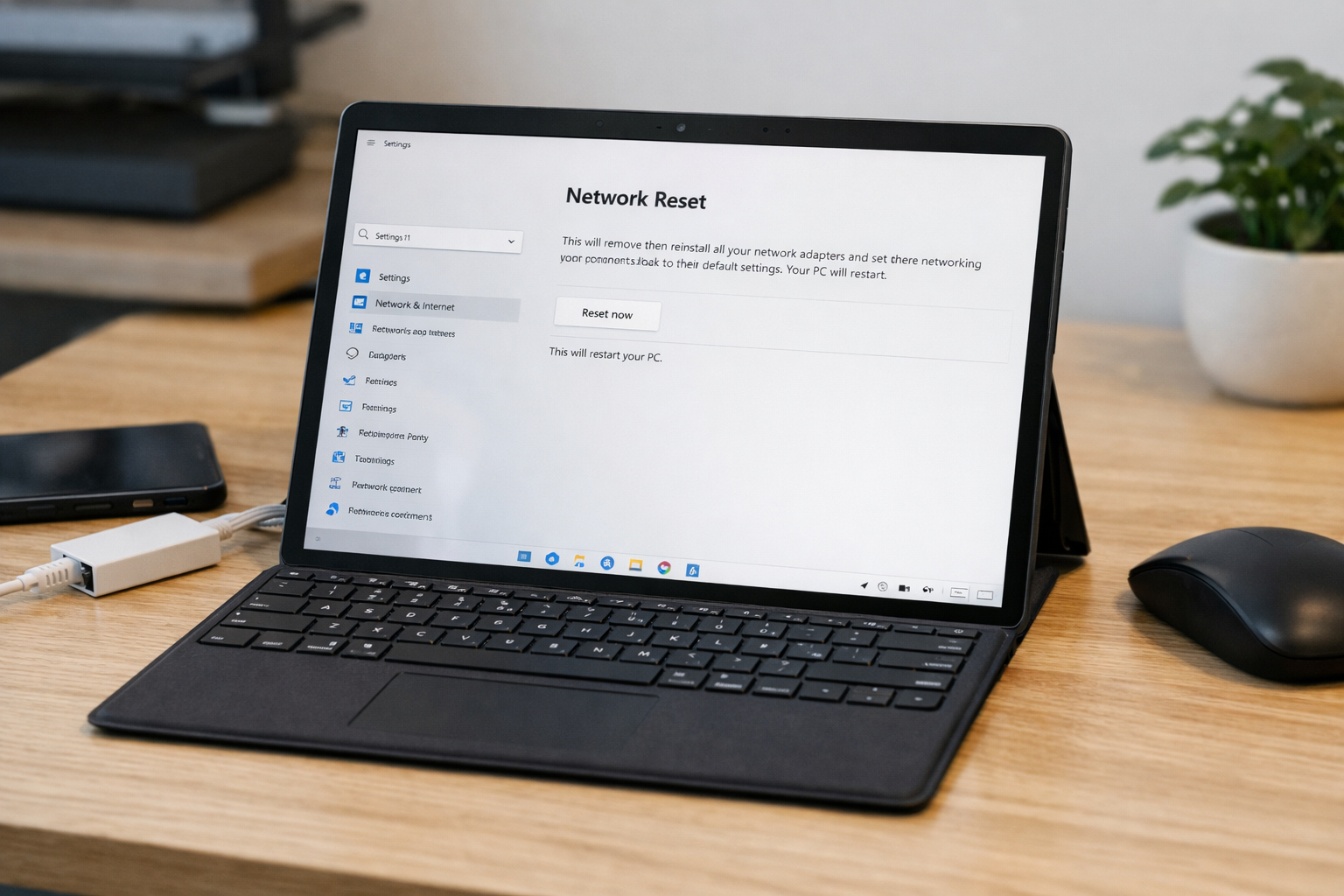 Thao tác thực hiện Network Reset trong phần cài đặt của Windows 11