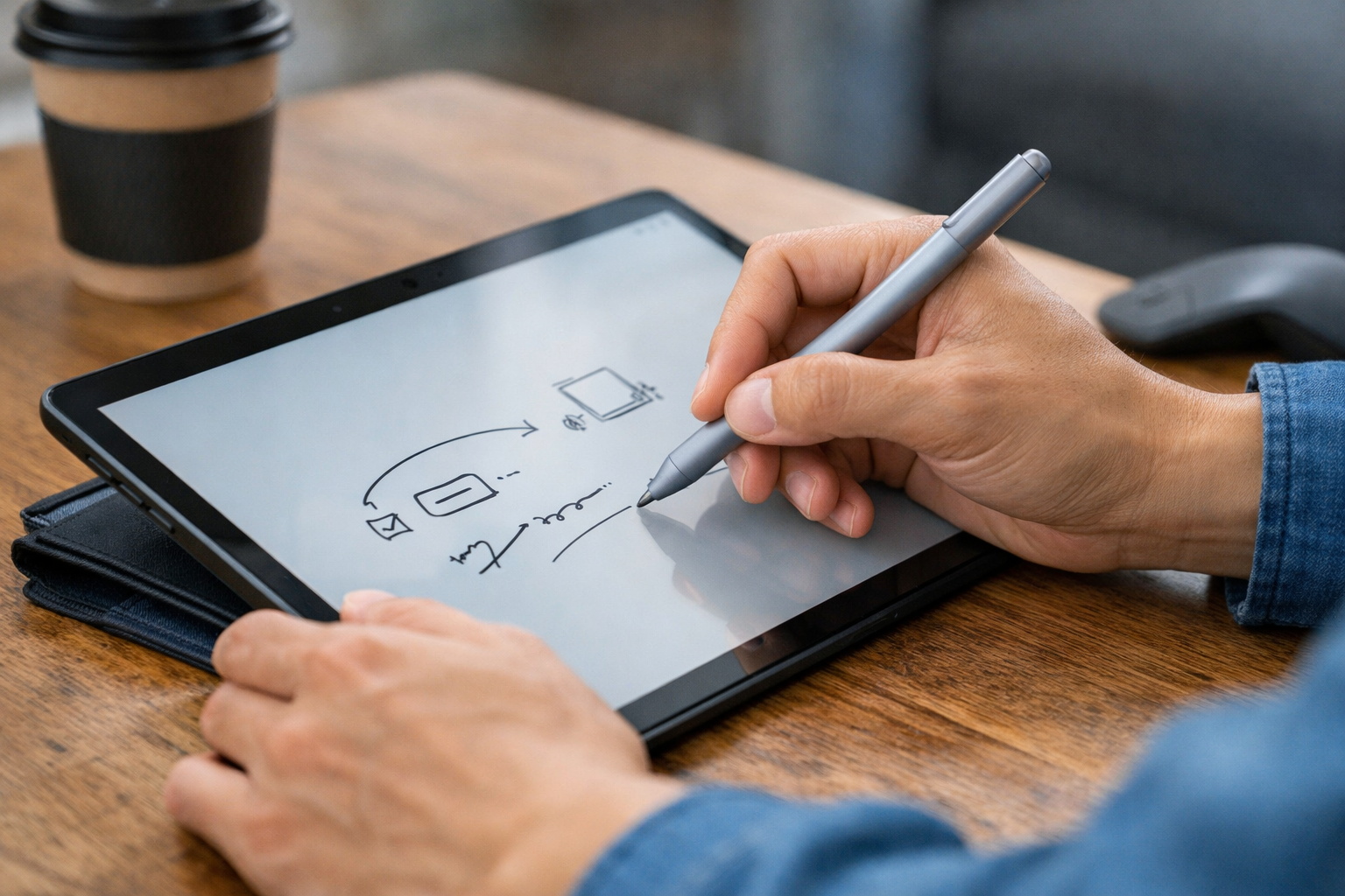 Hướng dẫn Surface Pro từ A-Z: Cách sử dụng và tối ưu nhất 7 Cận cảnh việc sử dụng bút Surface Pen để ghi chú trên màn hình cảm ứng của Surface Pro