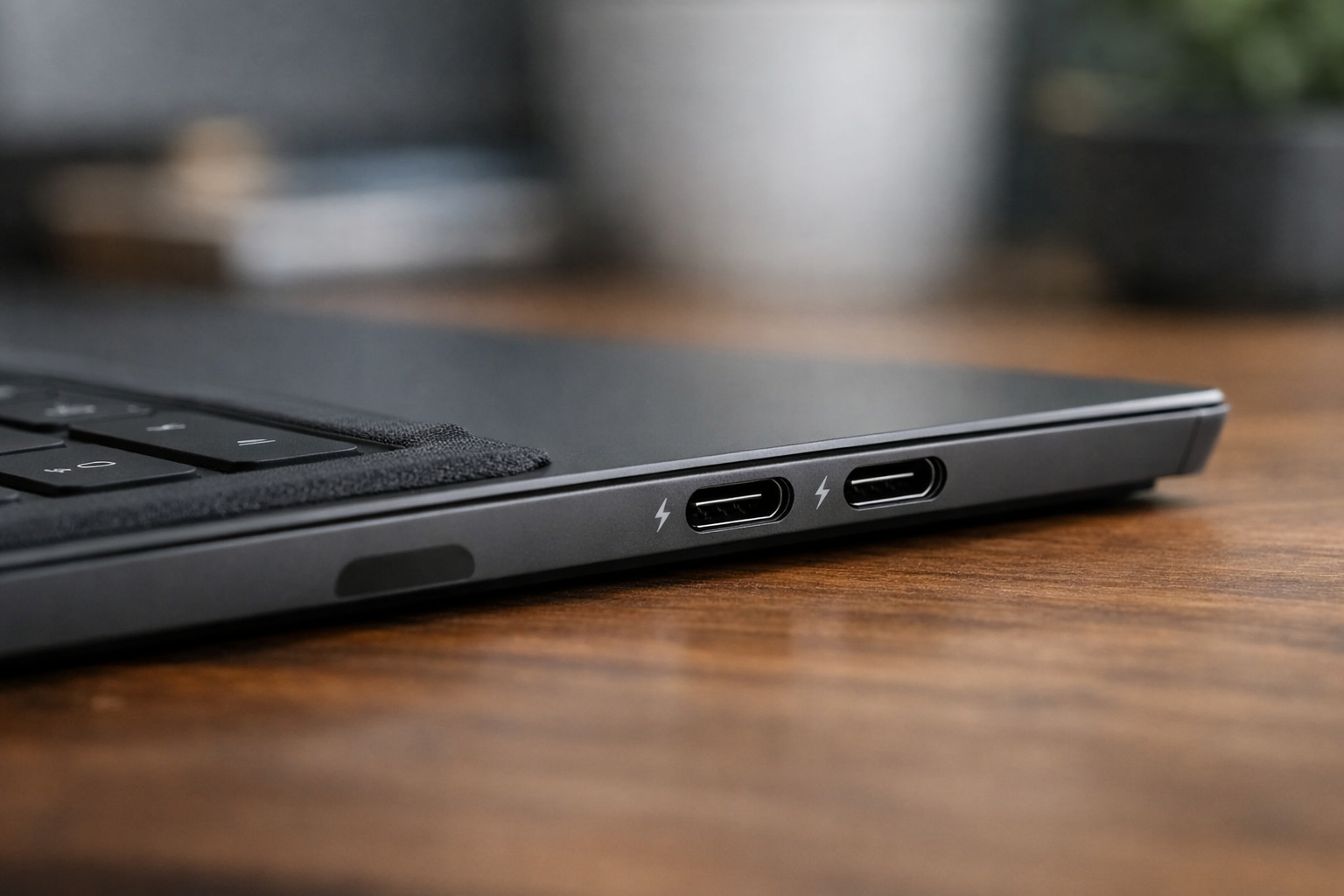 Các cổng kết nối Thunderbolt 4 trên cạnh máy Surface Pro 8