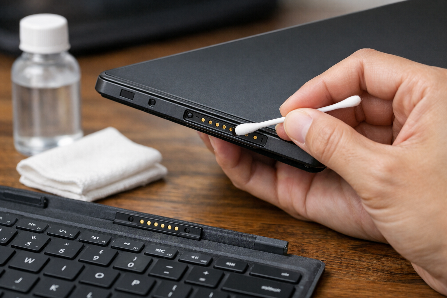 Vệ sinh chân tiếp xúc nam châm giữa Surface và bàn phím