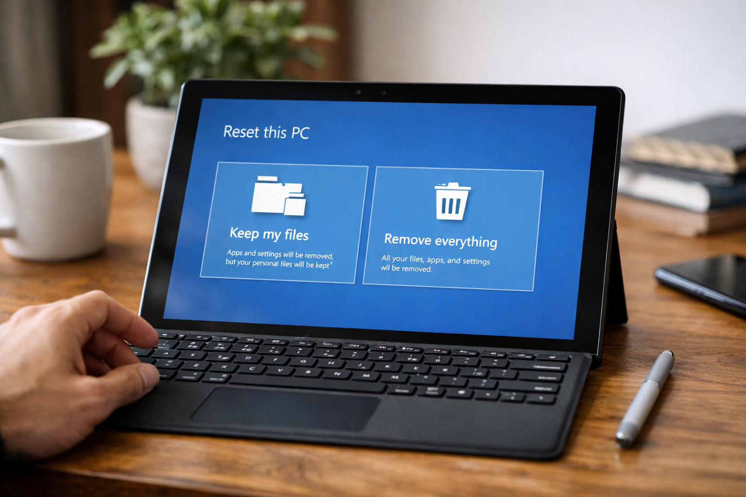 Lựa chọn Keep my files hoặc Remove everything trên Surface Pro 7