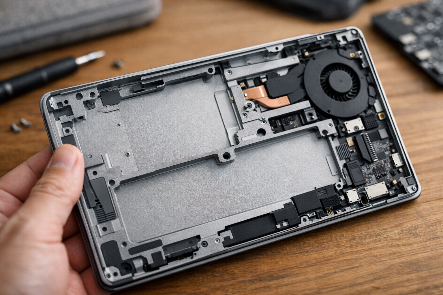 Cận cảnh khung vỏ bằng hợp kim Magie của Surface giúp chống va đập và bảo vệ linh kiện