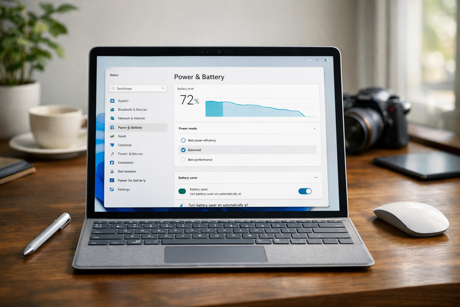 Giao diện cài đặt pin và hiệu năng trên Windows 11