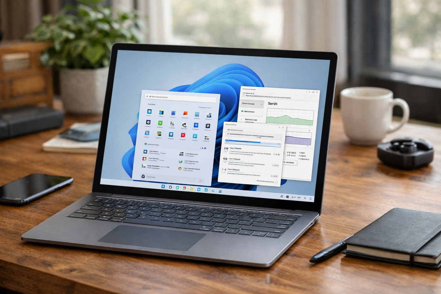 Giao diện Windows 11 mượt mà trên máy Surface Laptop với các ứng dụng tối ưu